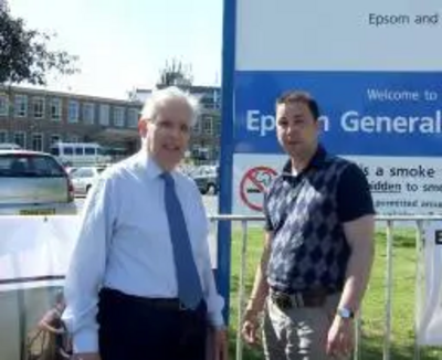 Jonathan Lees and Colin Taylor outside Epsom Hospital