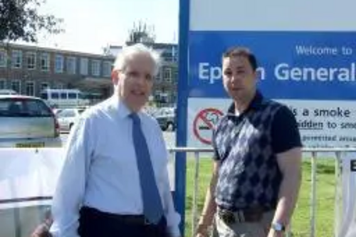 Jonathan Lees and Colin Taylor outside Epsom Hospital