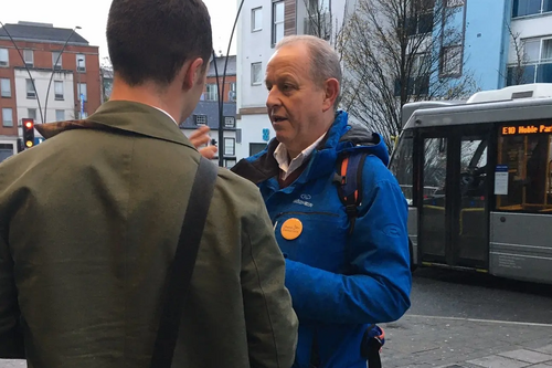 Steve Gee and a local commuter outside Epsom station