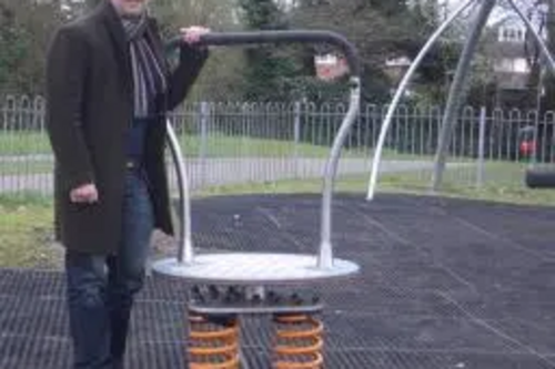 Jonathan Lees with the new play equipment