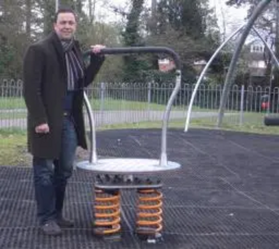 Jonathan Lees with the new play equipment